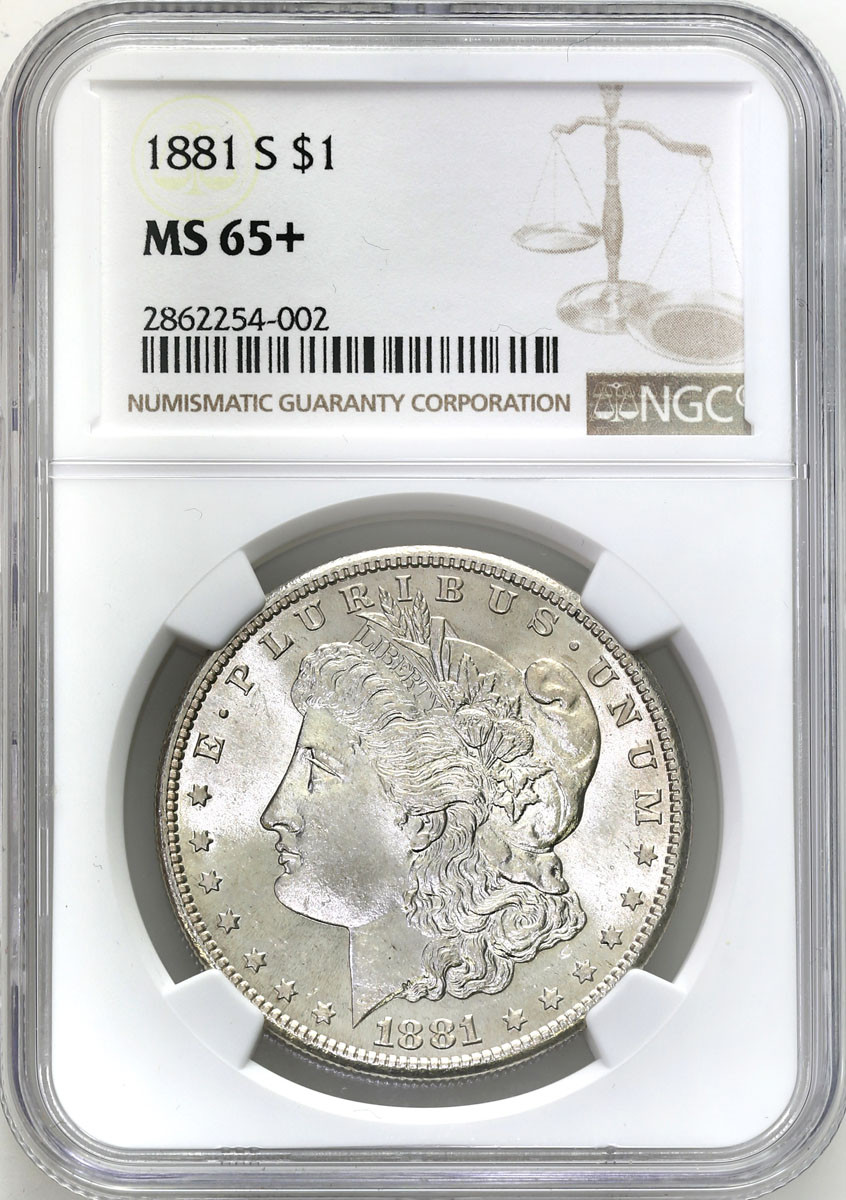 USA 1 dolar 1881 S, San Francisco NGC MS65+ PIĘKNY